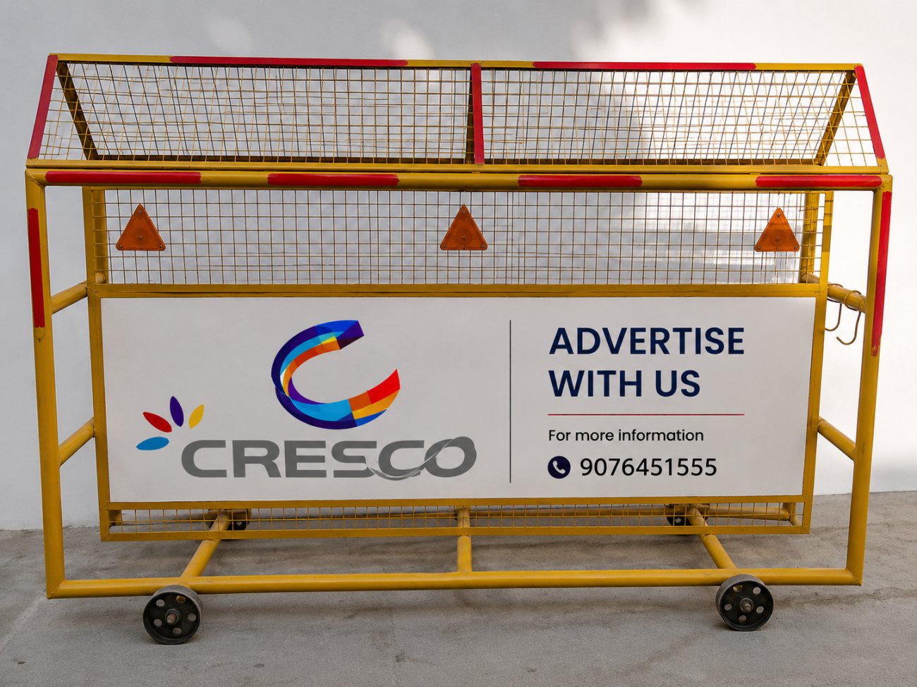 A Cresco branded road barricade advertising panel